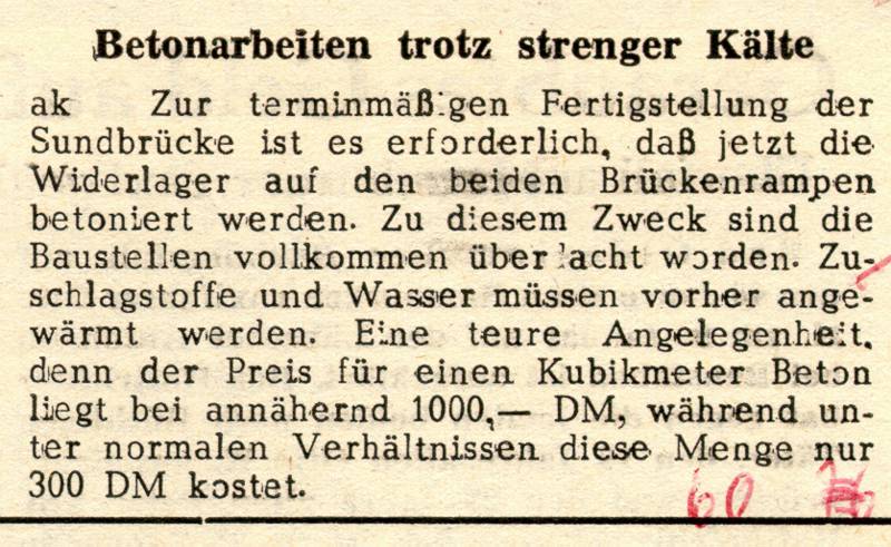 1963 02 05 Betonarbeiten trotz strenger Kaelte Widerlager der Bruecke