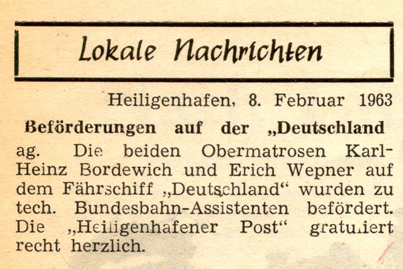 1963 02 08 Befoerderungen auf der Deutschland Heinz Bordewich und Erich Wepner