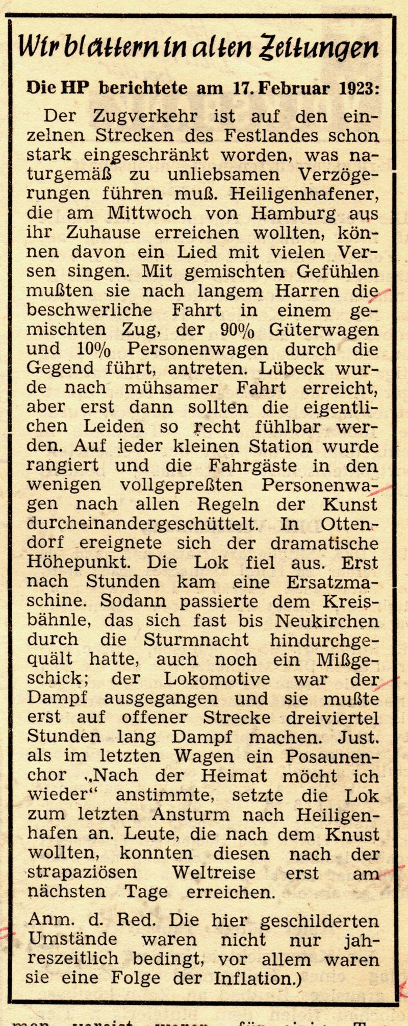 1963 02 22 Vom 17Februar 1923 Winter und Inflation behindern Zugreise