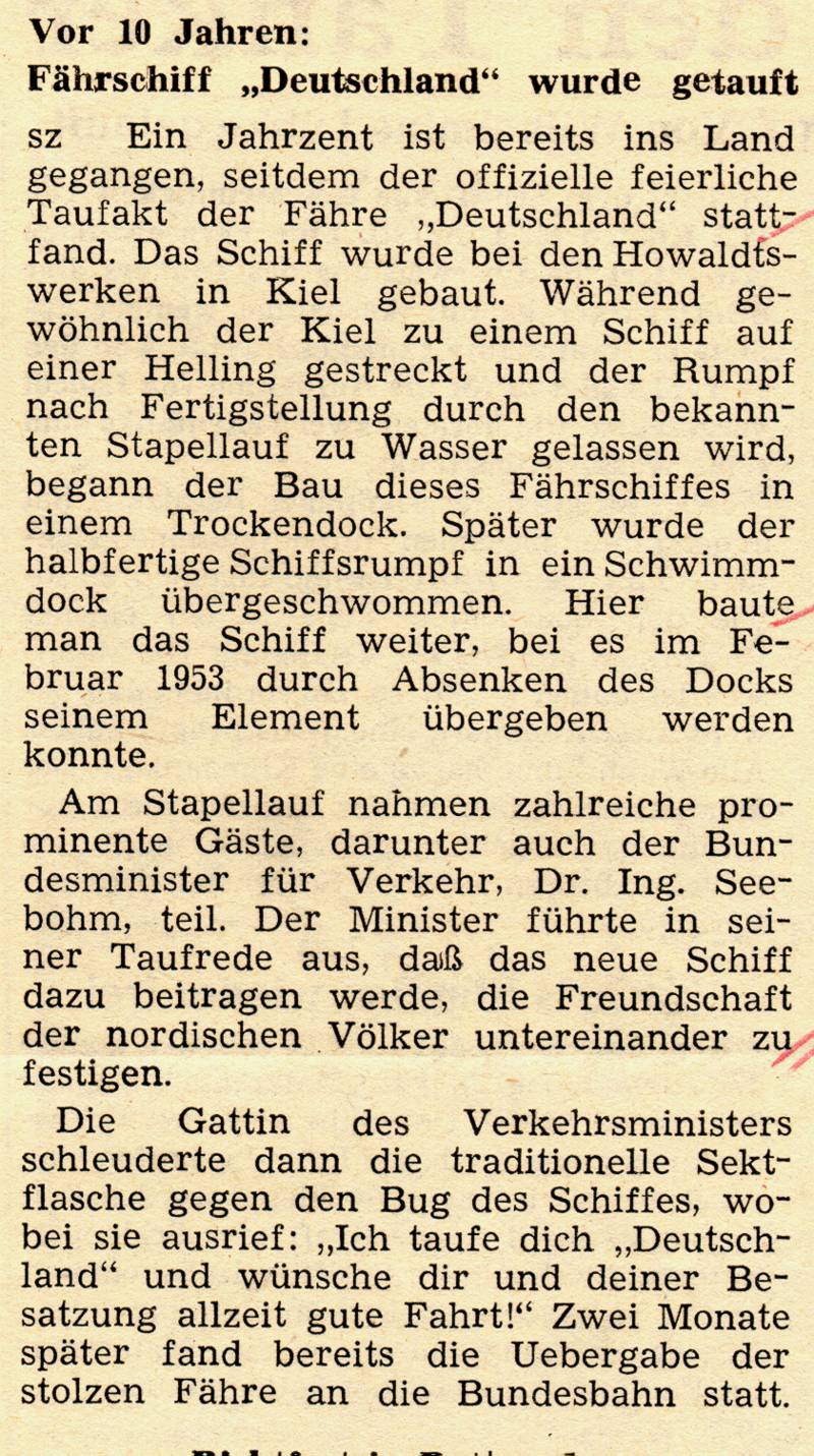 1963 02 28 Vor 10Jahren Faehrschiff Deutschland wurde getauft