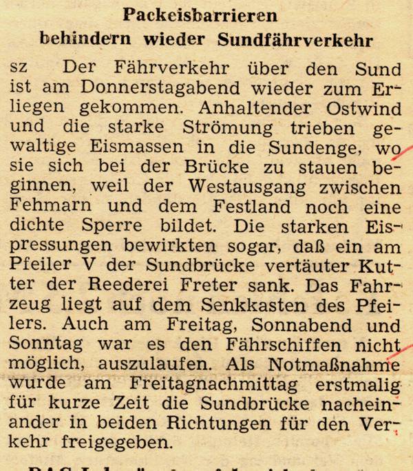 1963 03 19 Packeisbarrieren behindern wieder Sundverkehr