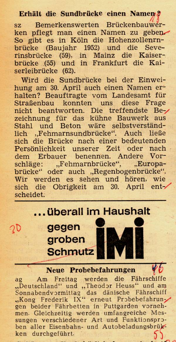 1963 04 05 Erhaelt die Bruecke einen Namen Neue Probefahrungen