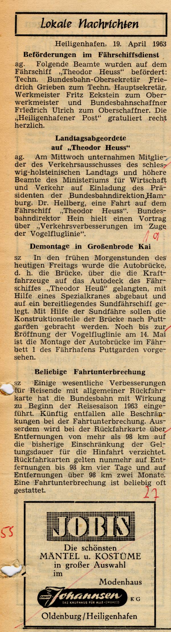 1963 04 19 Befoerderungen im Faehrschiffdienst Demontage in GRB Kai