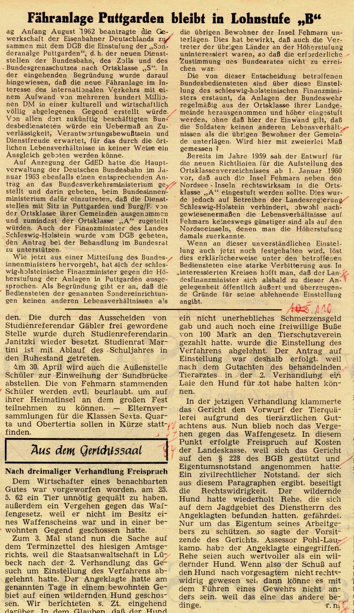 1963 04 26 27 Faehranlage Puttgarden bleibt in Lohnstufe B