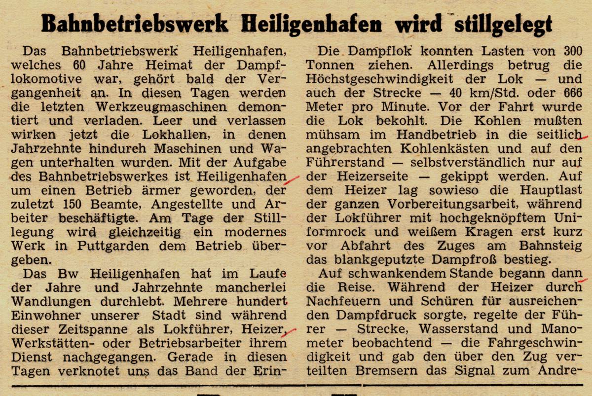 1963 05 21 Bahnbetriebswerk Heiligenhafen wird stillgelegtA