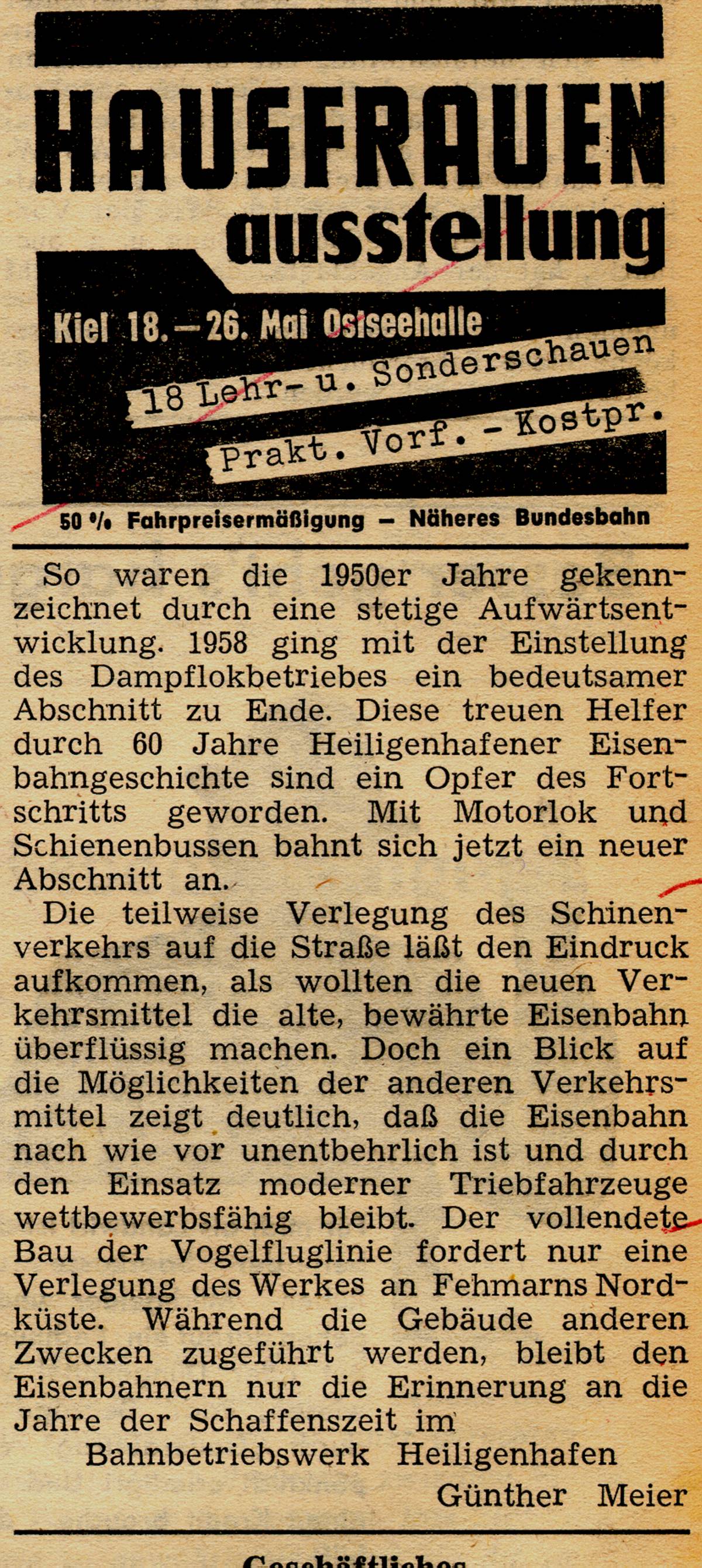 1963 05 21 Bahnbetriebswerk Heiligenhafen wird stillgelegtD