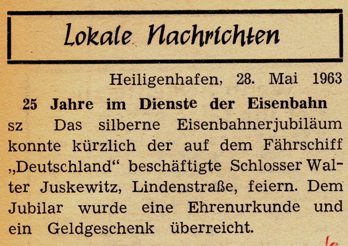 1963 05 25 25 Jahre im Dienst der Eisenbahn Walter Juskewitz