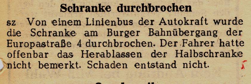 1963 08 06 Schranke durchbrochen von Linienbus der Autokraft