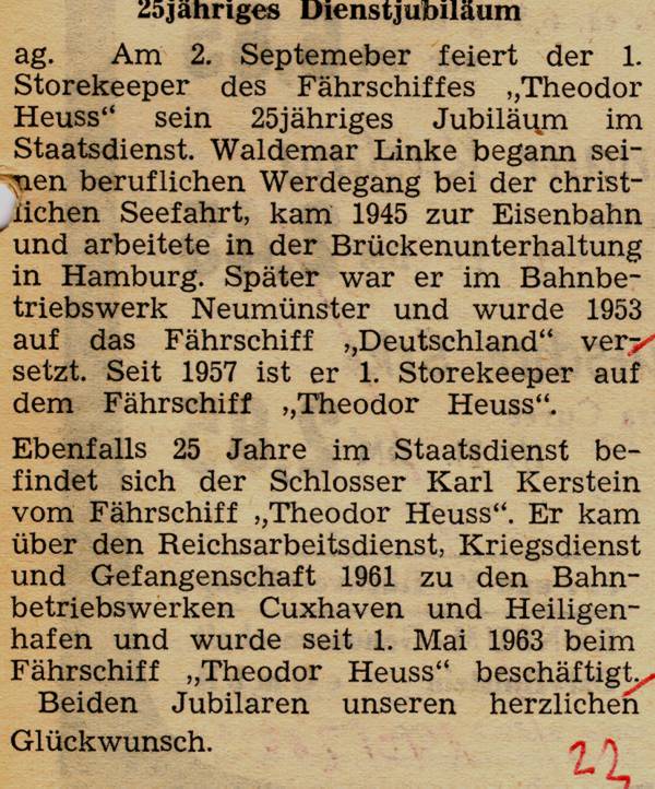 1963 08 30 25jaehriges Dienstjubiläum Waldemar Linke Karl Kerstein