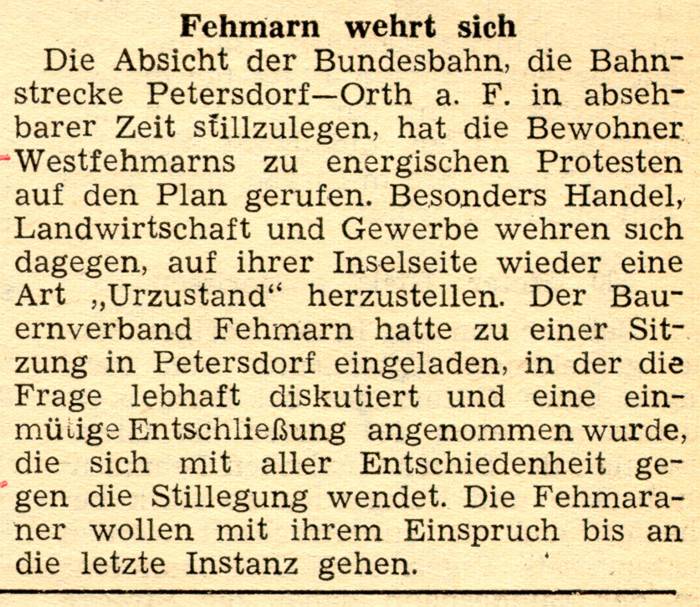 1963 12 03 Fehmarn wehrt sich gegen Stillegung Petersdorf Orth